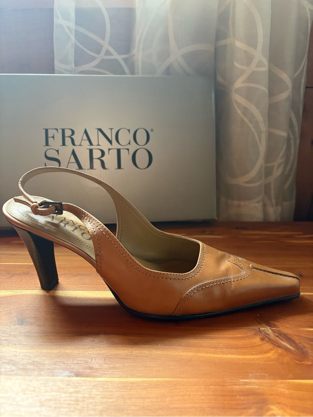 Franco Sarto Tan Leather Pointed Slingback Heel